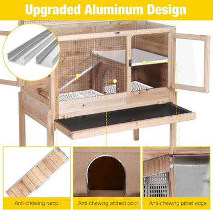 Aivituvin Wooden Guinea Pig Cages Indoor with Removable Stand, Anti Chewing Rabbit Hutch with Ramp
