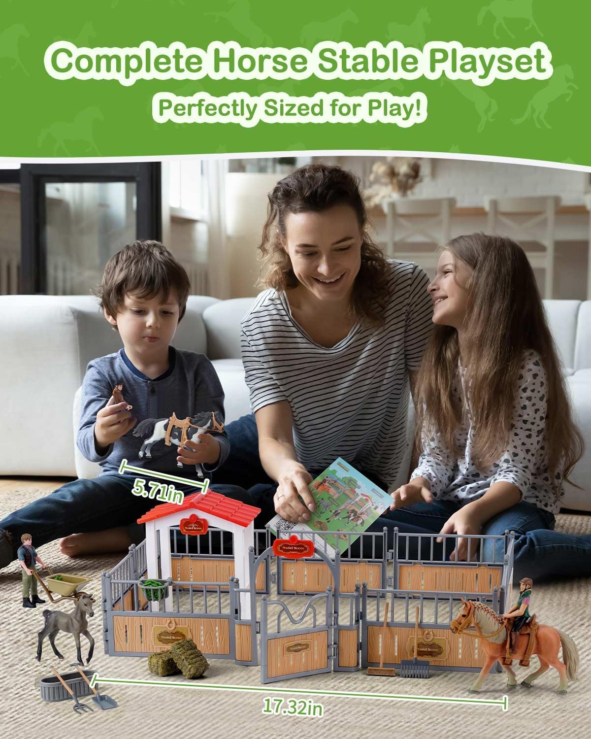 Horse Stable Playset, Horse Gifts for Girls and Boys with 3 Horses and 2 Riders, Horse Toys Set