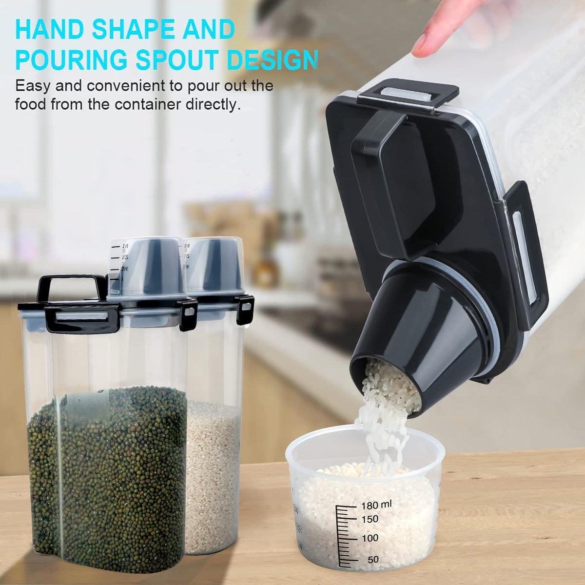 Rice Airtight Dry Food Storage Containers, BPA Free Plastic Storage Bin Dispenser with Pourable