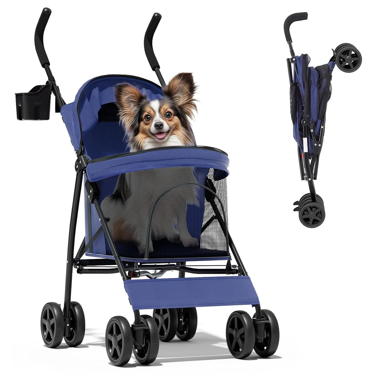 Magshion Compact Pet Stroller for Small-Medium Dogs/Cats up to 22lbs, 4-Wheel Lightweight Umbrella