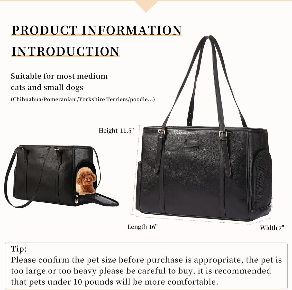 Fashion Dog Purse Pet Carrier Leather Bag for Small Dogs Cats Puppy, Portable Tote Bag Airline