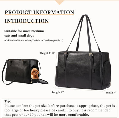Fashion Dog Purse Pet Carrier Leather Bag for Small Dogs Cats Puppy, Portable Tote Bag Airline