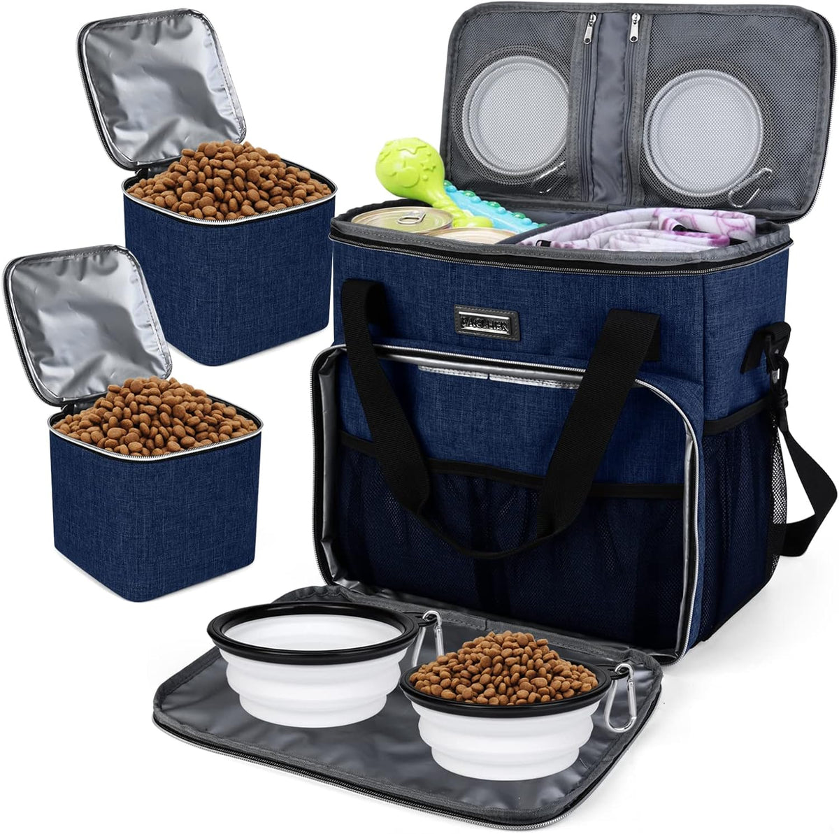 BAGLHER Dog Travel Bag, Pet Travel Bag (ALL Pet Travel Supplies), With 2 Pet Food Containers and 2
