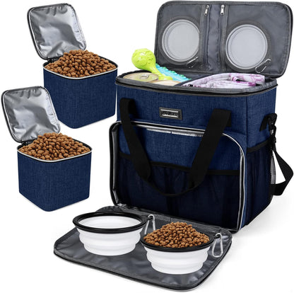 BAGLHER Dog Travel Bag, Pet Travel Bag (ALL Pet Travel Supplies), With 2 Pet Food Containers and 2