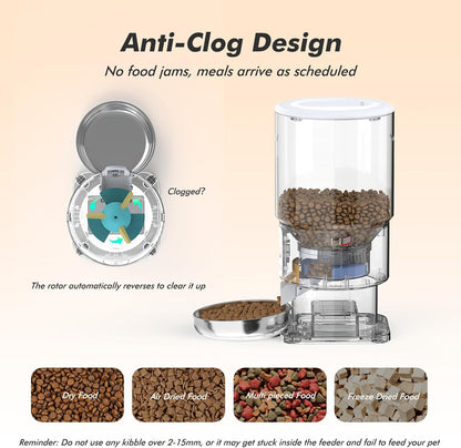 Automatic Cat Feeder - 5L Anti-Clog Cat Food Dispenser with Freshness Preservation, 1-6 Meals/Day