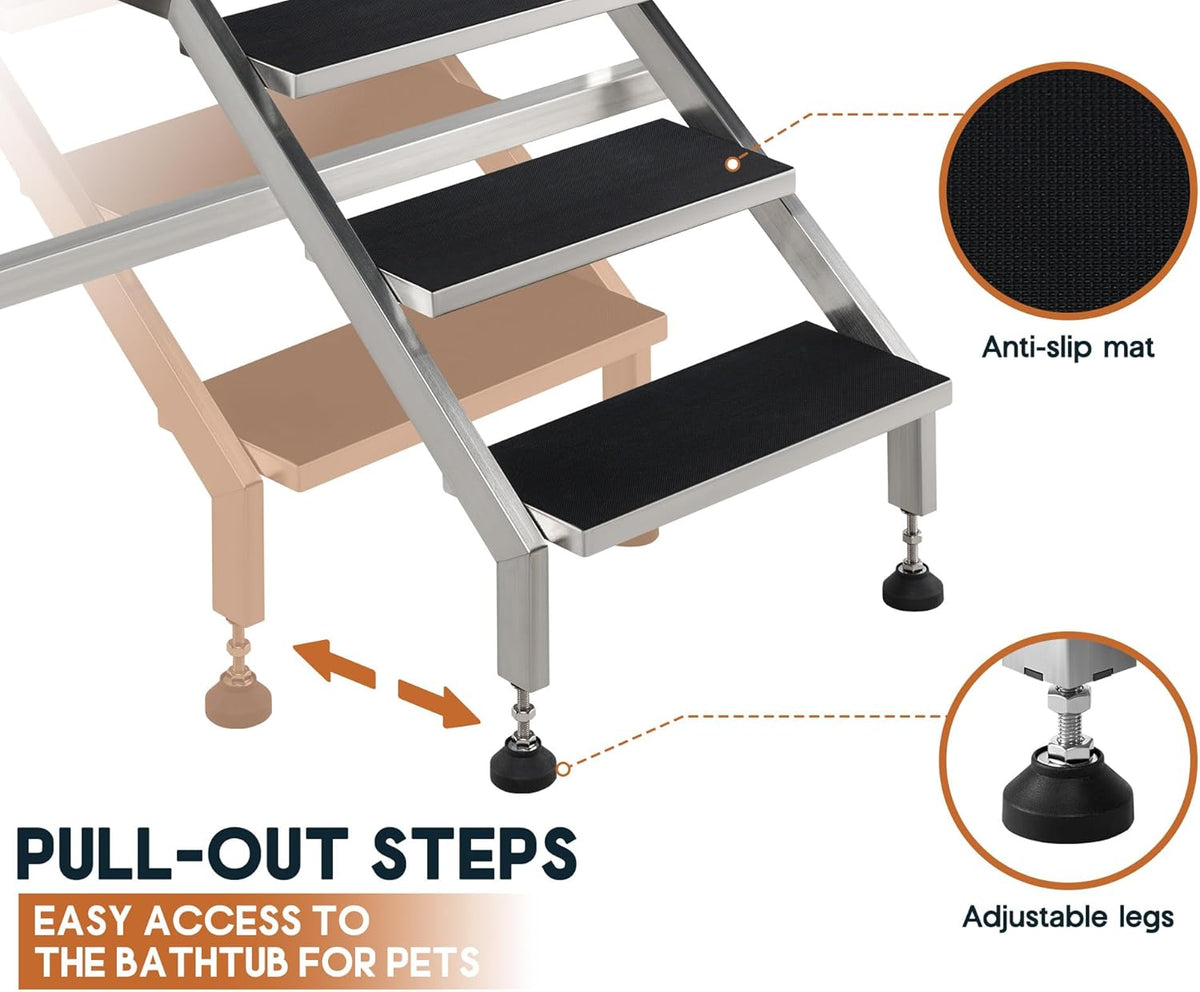 Albott 50-Inch Stainless Steel Dog Washing Station with Anti-Slip Steps, Sprayer, Faucet, and Soap