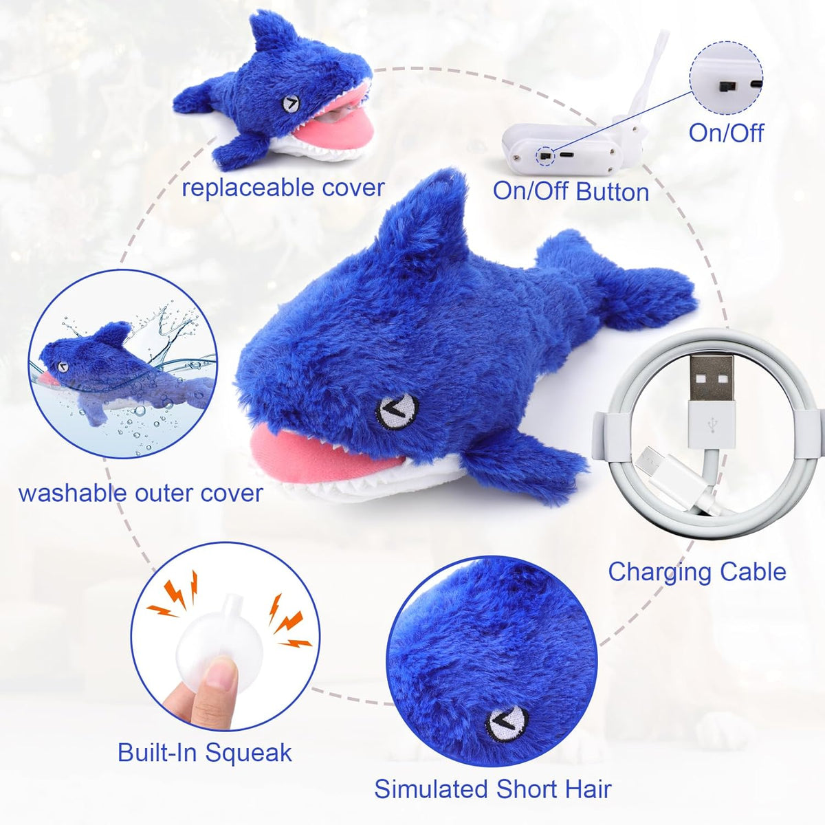 Mity rain 2 in 1 Interactive Dog Toys, Shark Dog Toy to Keep Them Busy, Plush Squeaky Dog Toys