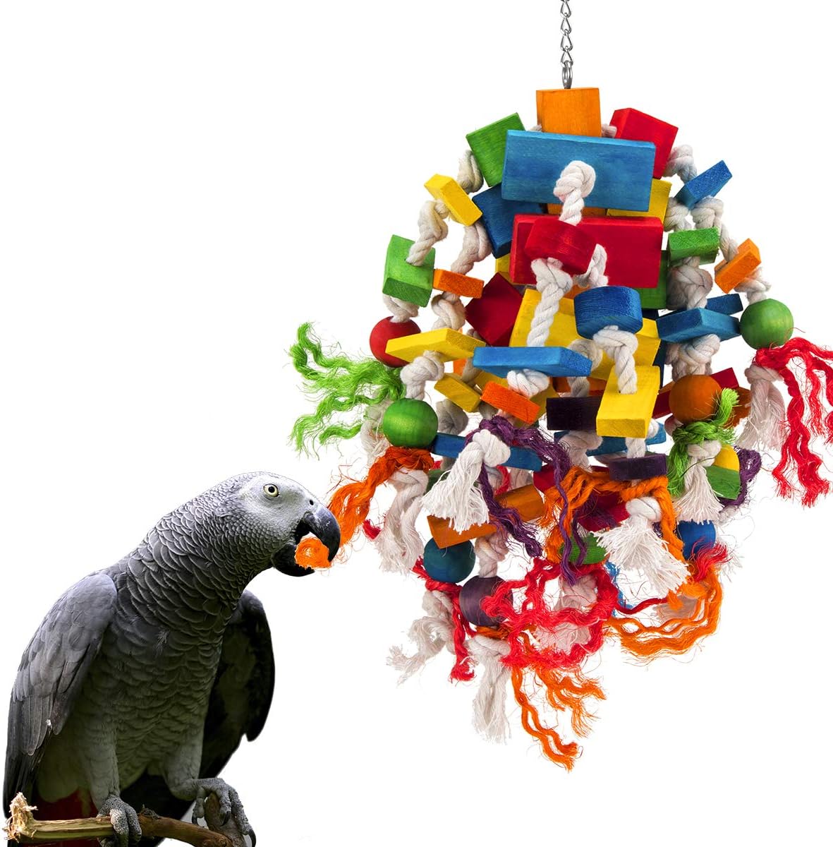 Large Parrot Toy - Multicolored Wooden Blocks Tearing Toys for Birds Suggested for African Grey