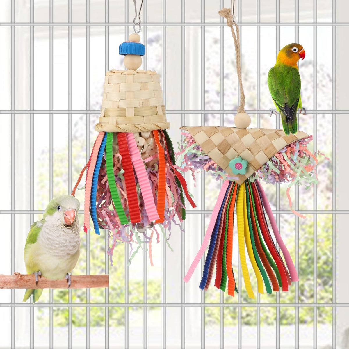 Wontee Bird Colorful Shredding Crinkles Foraging Toys Natural Sola Ball for Parrots Cockatiels
