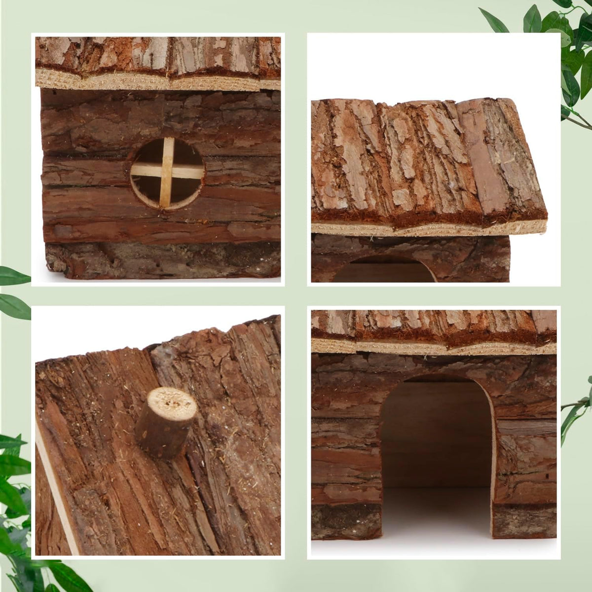 Hypeety Natural Wooden Hamster House Cage Small Animals House with Chimney for Pet Rats Gerbil