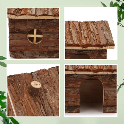 Hypeety Natural Wooden Hamster House Cage Small Animals House with Chimney for Pet Rats Gerbil