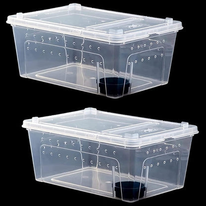 kathson 2PCS Reptile Feeding Box Portable Small Snake Terrarium Habitat Mini Pet Breeding Cage