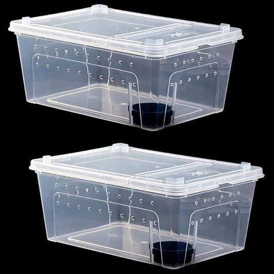 kathson 2PCS Reptile Feeding Box Portable Small Snake Terrarium Habitat Mini Pet Breeding Cage