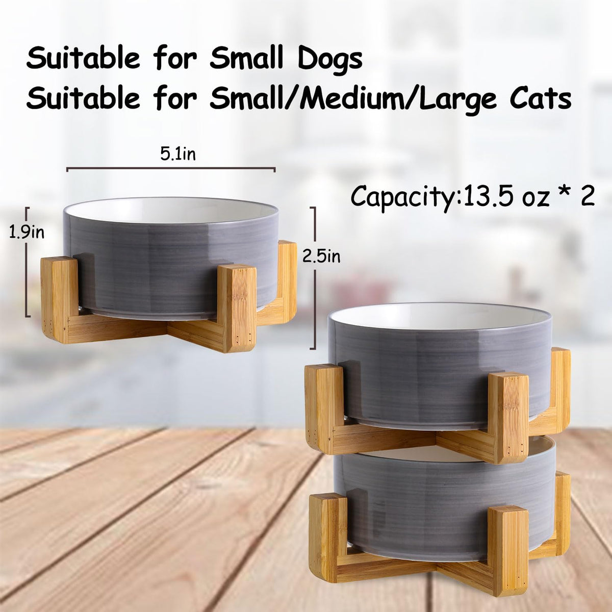 Petygooing Ceramic Cat Dog Bowl Set with Stand,Small Dog Bowls,Pet Food and Water Dish, Anti Slip
