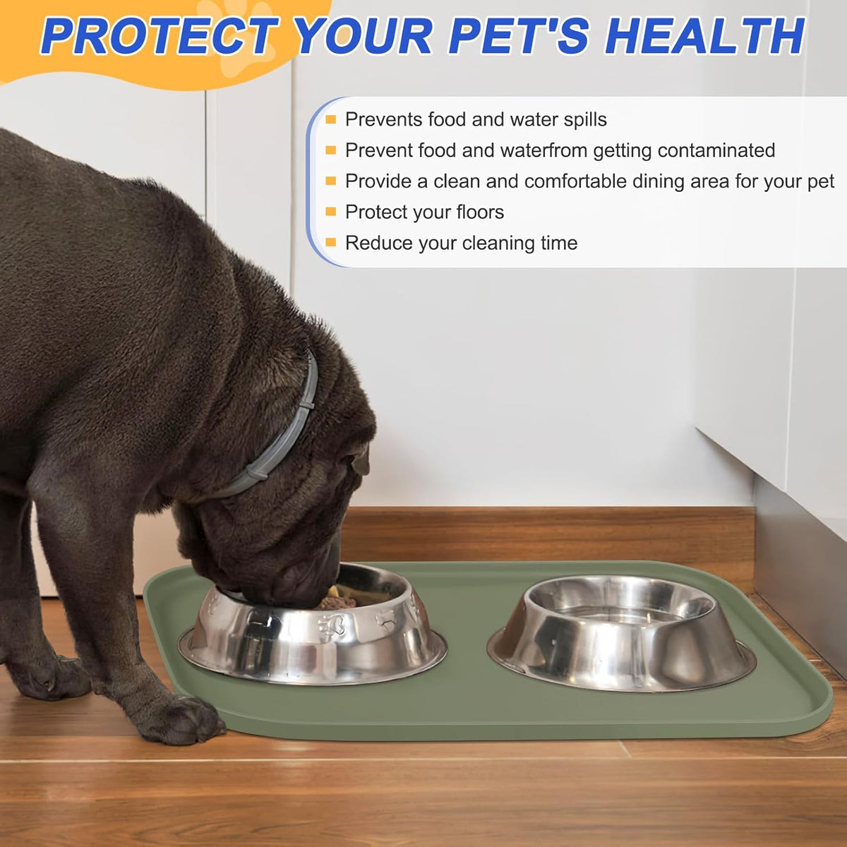Silicone Pet Feeding Mat with Raised Edge for Food and Water, Dog Bowl Mats, Cat Bowls Placemat