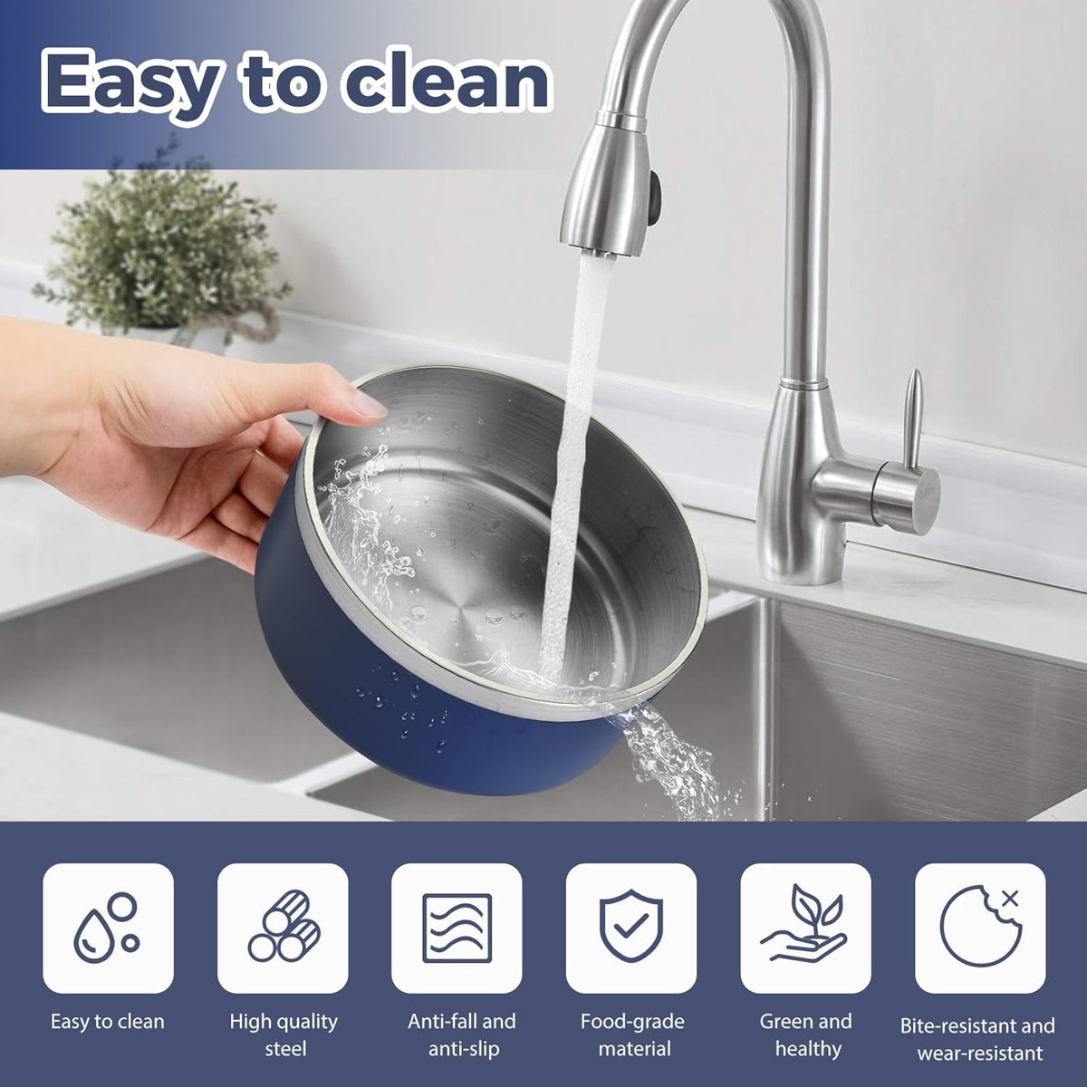 Stainless Steel Dog Bowl, Metal Water and Food Dish for Large Dogs, Insulated Non-Slip Pet Bowl
