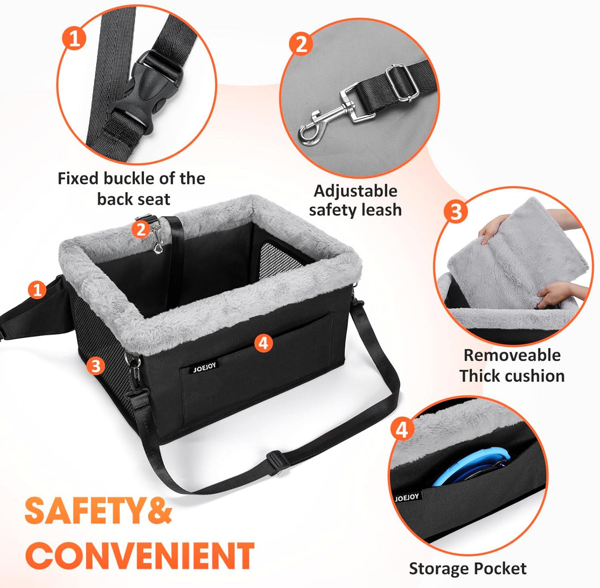 JOEJOY Deluxe Dog Booster Seat with Sturdy Metal Frame and Safety Leash for Small Pets up to 20 lbs
