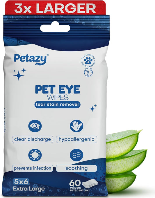 Pet Eye Wipes for Dogs | 3X Larger Unscented Hypoallergenic Gentle Eye Cleaner Wipes for Dogs &