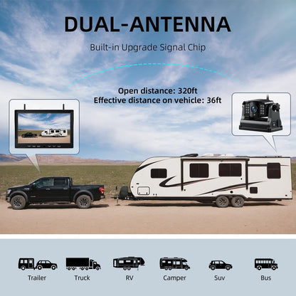 eRapta 4 Wireless Backup Camera Magnetic: 10.1" IPS Full-Size DVR Monitor, Install-Free RV Camera
