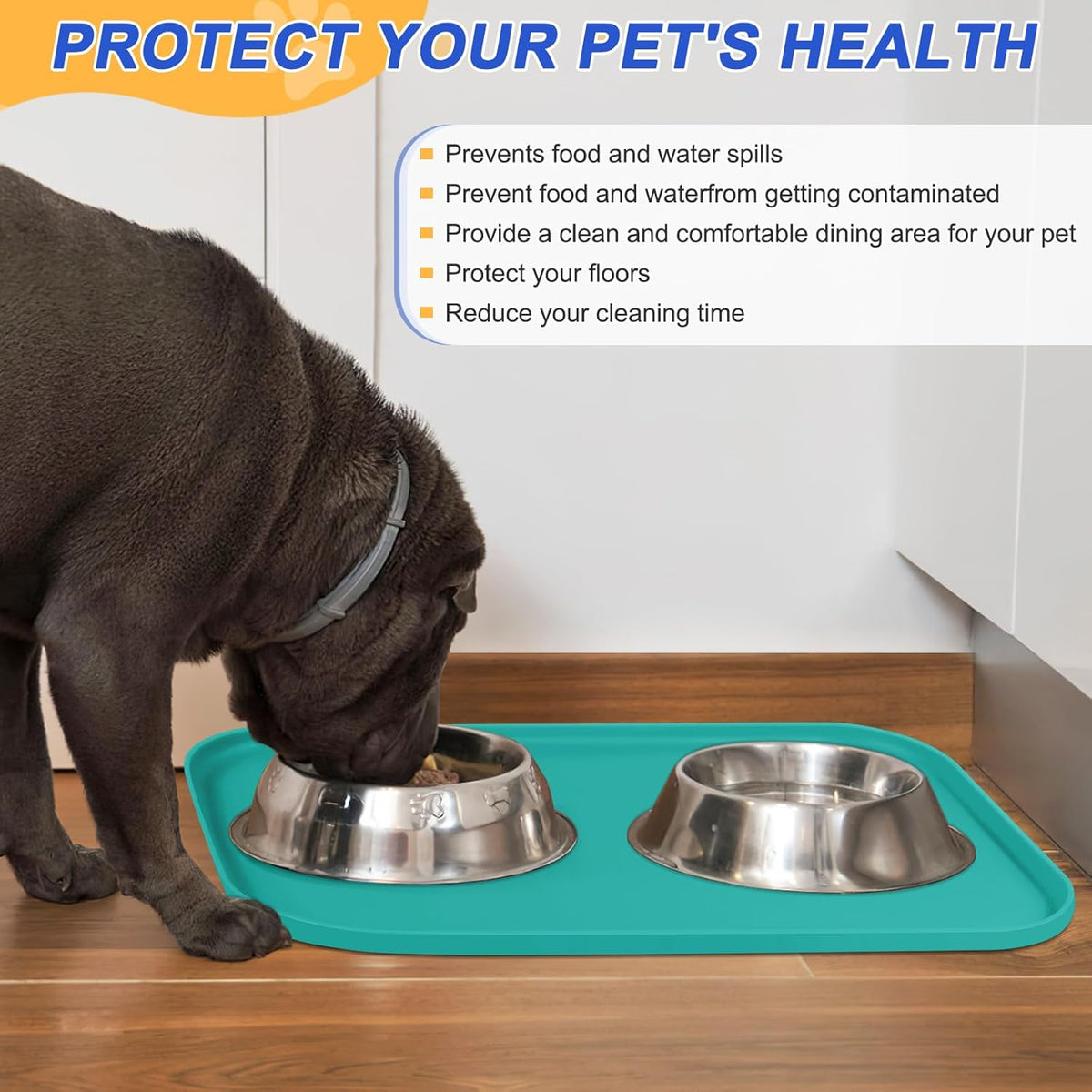 Silicone Pet Feeding Mat with Raised Edge for Food and Water, Dog Bowl Mats, Cat Bowls Placemat