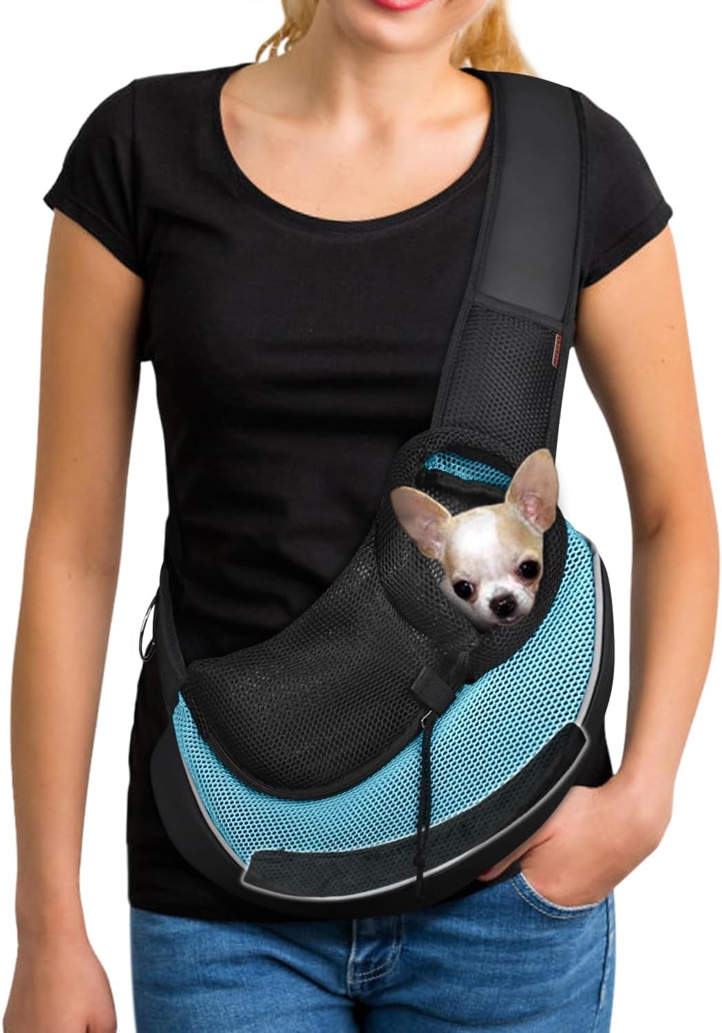 YUDODO Pet Sling Carrier for Small Dogs & Cats – Hands-Free Puppy Carrier with Safety Hook, Large