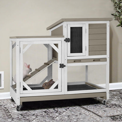 GUTINNEEN 2-Story Rabbit Hutch with Chew-Proof Ramp & Pull-Out Trays - Indoor/Outdoor 39.3" Wooden