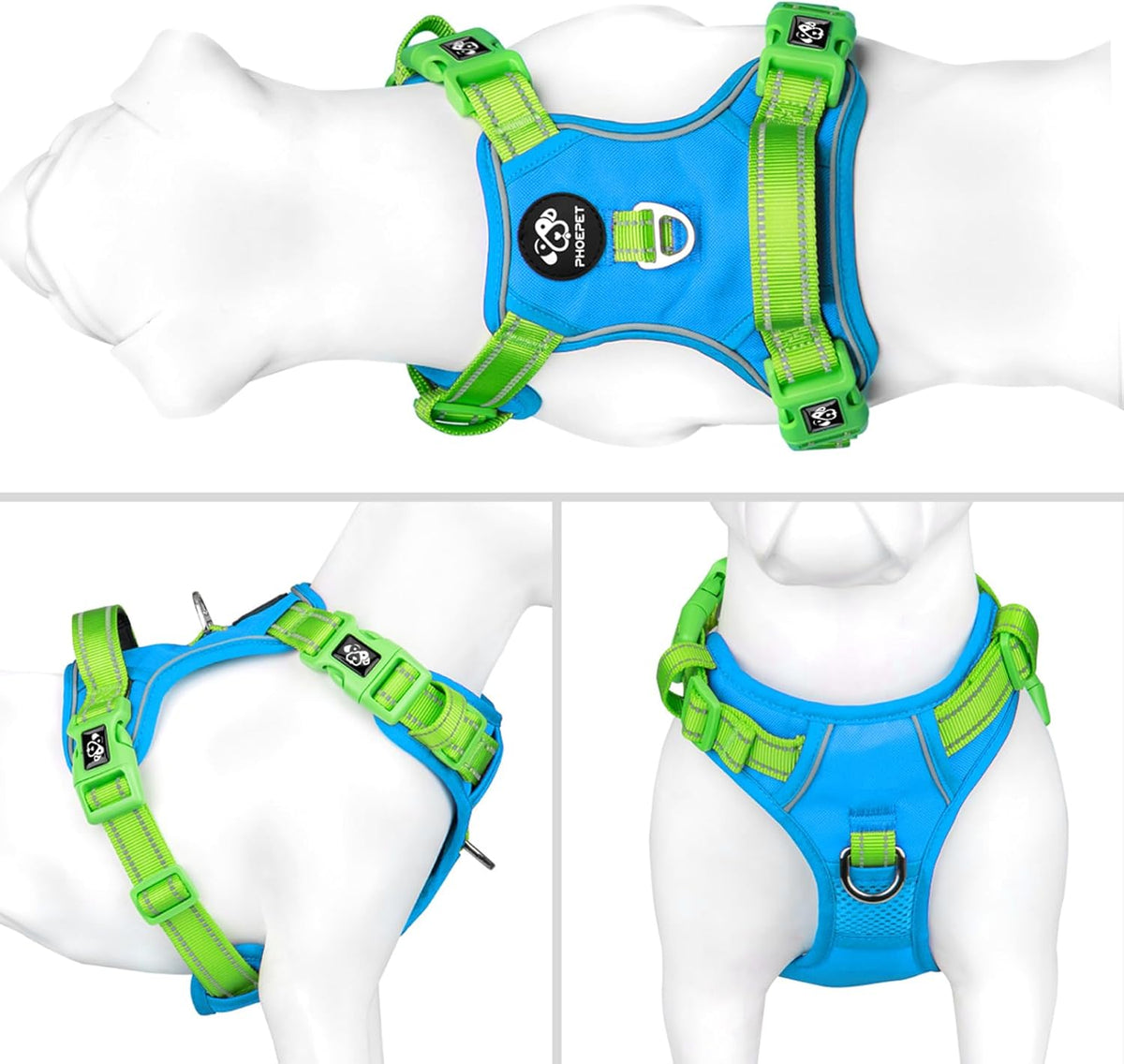 PHOEPET No Pull Dog Harness, Unique Colors Reflective Adjustable Dog Vest, with Soft Training