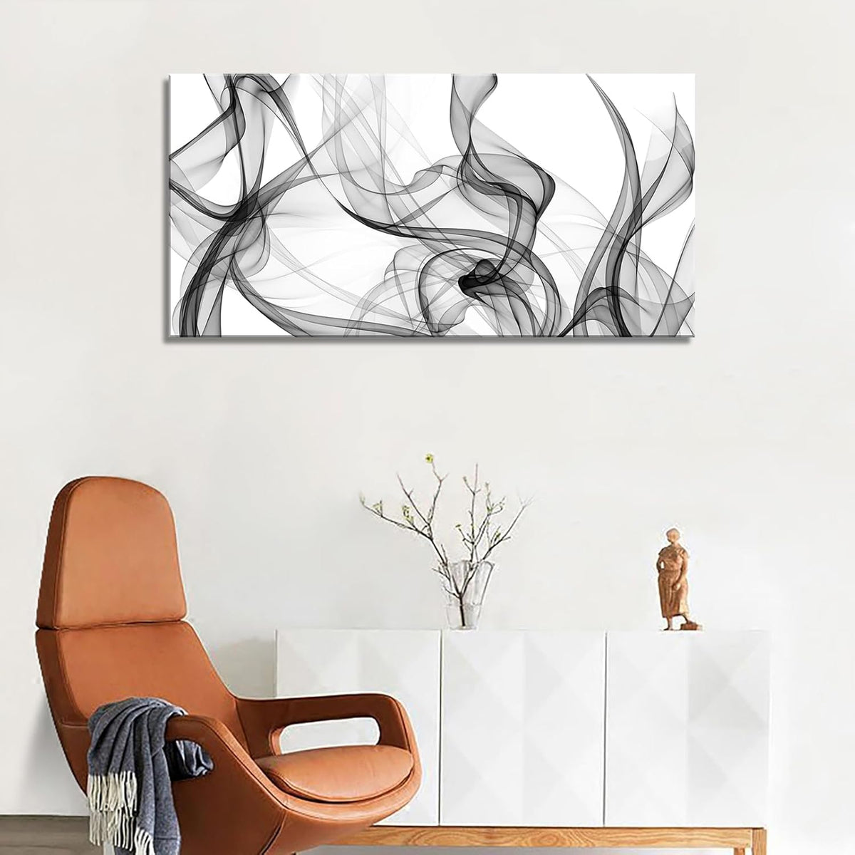 XXMWallArt FC3862 Abstract Wall Art Light Streak Black and White Abstract Line Canvas Wall Art for