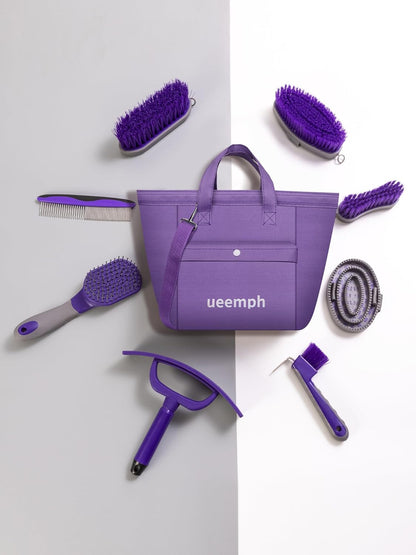 Horse Grooming Kit (12-Piece): Brushes, Storage Bag, Sweat Scraper, Mane Comb, Grooming Gloves