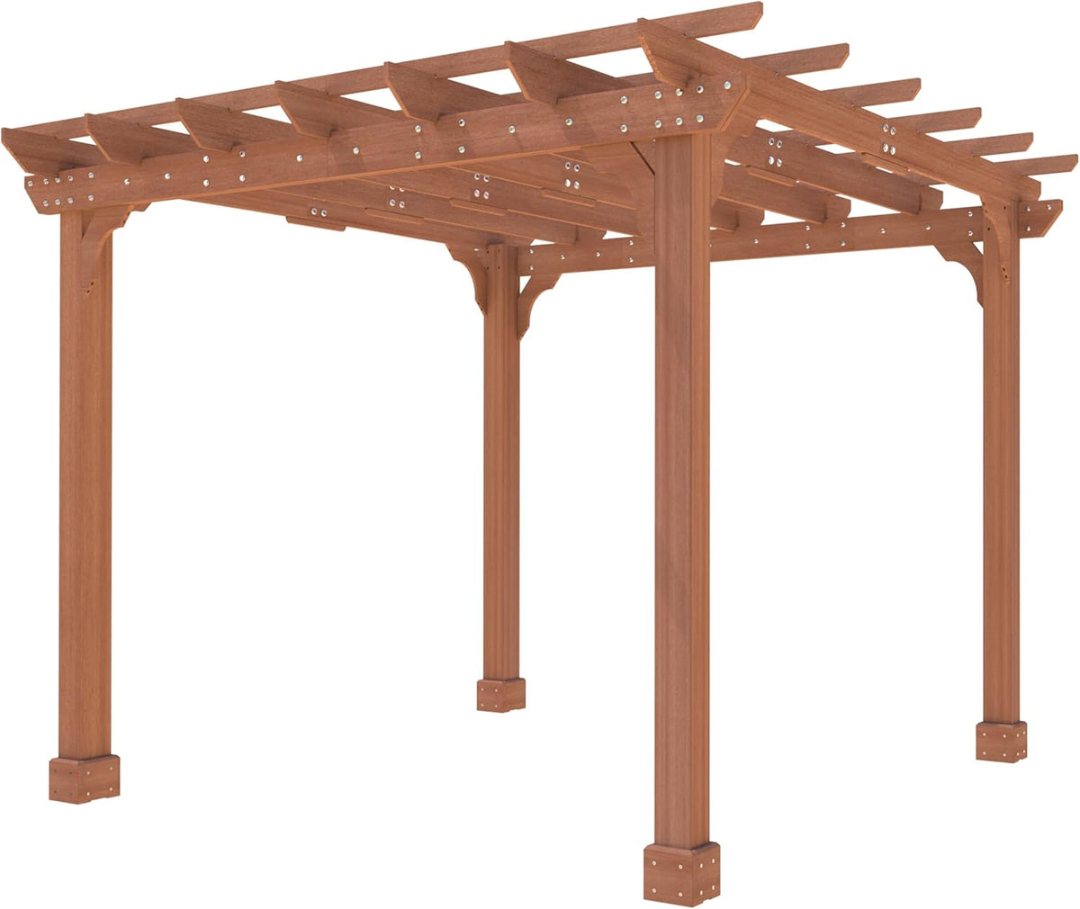 MUPATER 10×10 FT Wooden Pergola with Roof, Wood Pergola Kit with Stakes, Outdoor Shelter Structure
