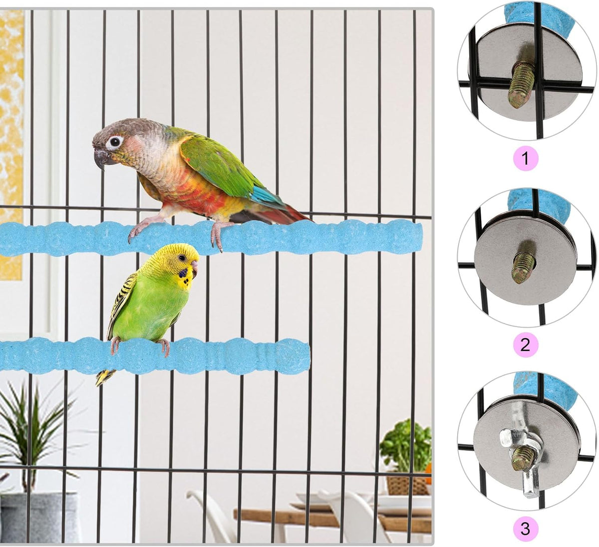 Hypeety 2PCS Bird Wood Perch Stand Paw Grinding Stick Toy Pet Bird Cage Stand Platform for Bird