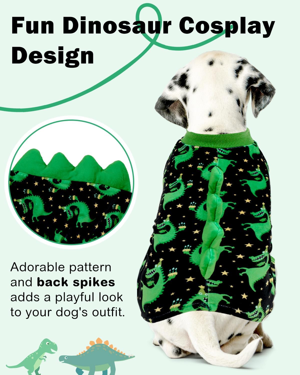 CuteBone Dinosaur Costume Dog Pajamas, Stretchy Spandex Crystal Velvet Sleepwear Coat for Small