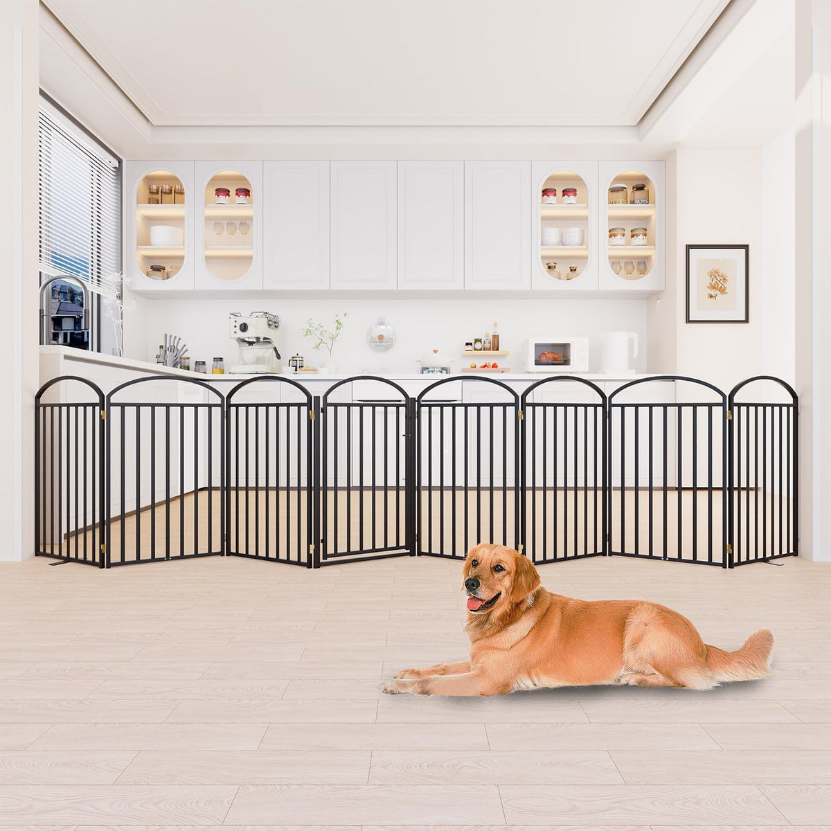 8 Panles Full Matel Freestanding Dog Gates with Door, 192"Extra Wide 36"Tall Free Standing Dog Pet