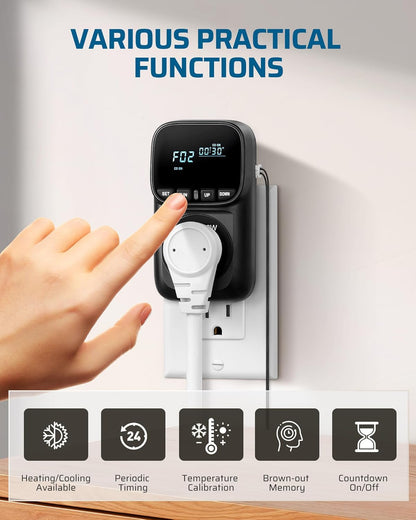 DEWENWILS Digital Temperature Controller, Heavy Duty 15A/1800W Thermostat Outlet Plug, VA Display