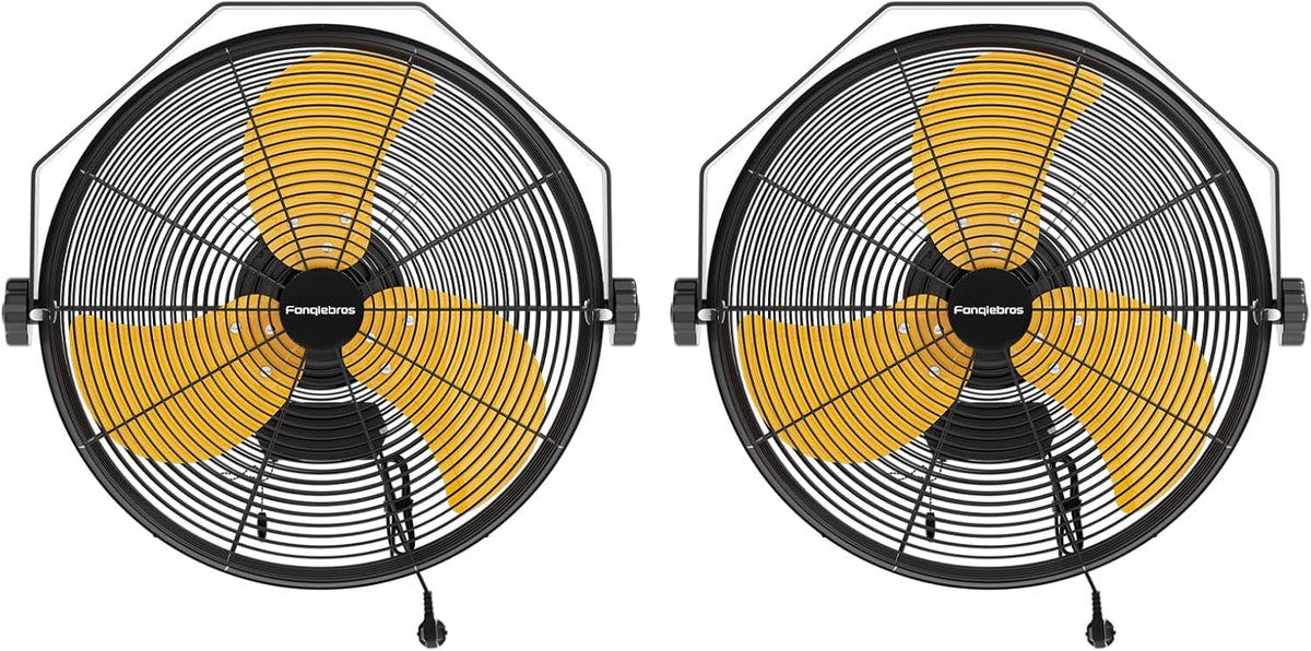 2PCS 4580 CFM 18 inch High Velocity Wall Mounted Fan, 3-Speed Metal Fan with Sealed Motor, 360