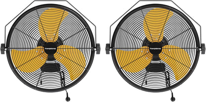 2PCS 4580 CFM 18 inch High Velocity Wall Mounted Fan, 3-Speed Metal Fan with Sealed Motor, 360