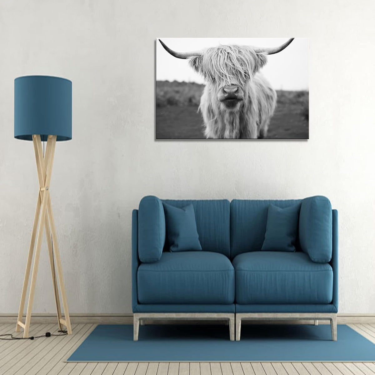 XXMWallArt FC3681 Highland Cow Canvas Art - Black and White Animal Wall Art for Living Room