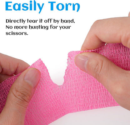 24 Rolls Pink Elastic Self Adhesive Bandage Wrap, Breathable Flexible Fabric Non Woven Cohesive