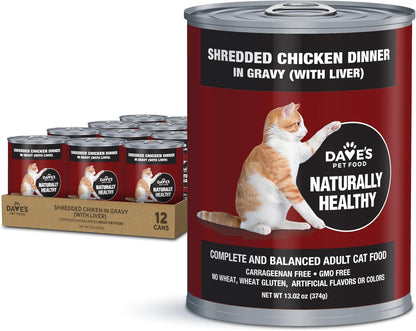 Dave's Pet Food Grain Free Wet Cat Food (Shredded Chicken in Gravy), Made in Canada Naturally
