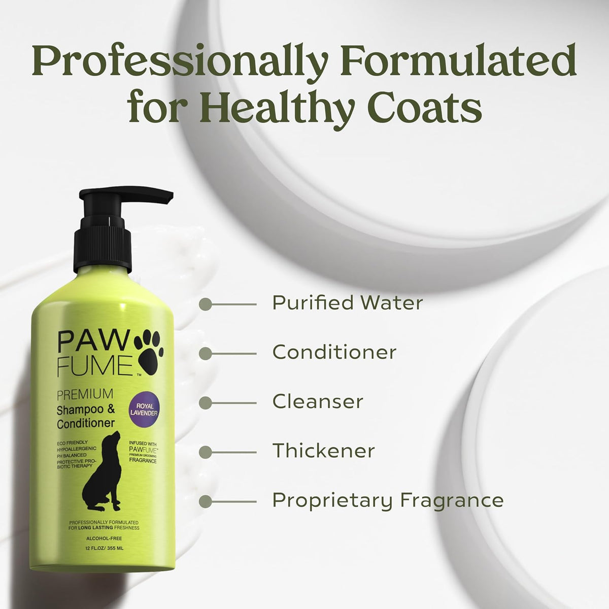 PAWFUME Dog Shedding Shampoo and Conditioner, Royal Lavender, 1-Pack – Nourish & Detangle for Silky
