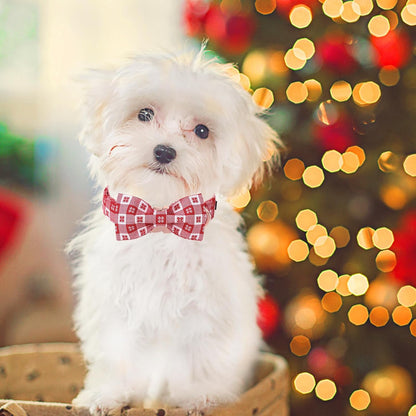 Unique Style Paws Christmas Day Dog Collar with Bow Christmas Red Papercut Cotton Puppy Collars for