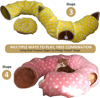 AUOON Cute Cat Donut Tunnel - Round Cat Tunnel Bed with Washable Cushion Interactive Cat Toy for