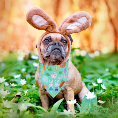 PTDECOR Easter Dog Bandana, Reversible Rabbit Easter Egg Dog Scarf, Multi Size, White Green