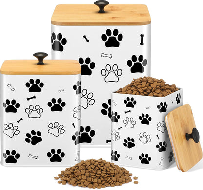 3 Pack Airtight Dog Food Containers with Bamboo Lids, Metal Dog Treat Jars Canisters for Kibble