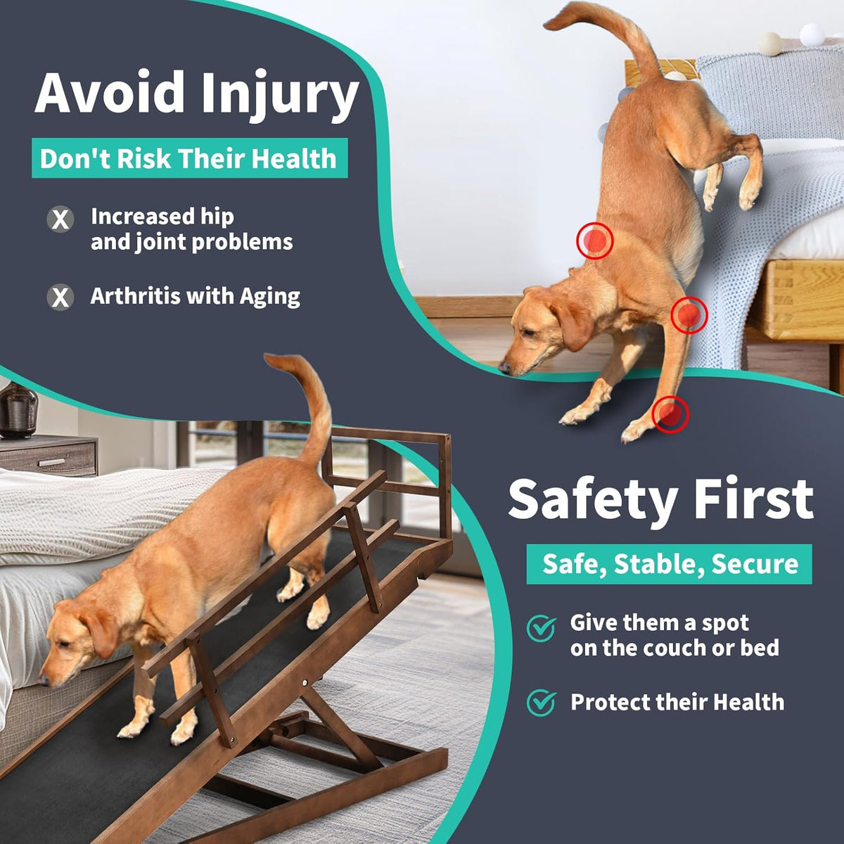 Dog Ramp, 5 Level Adjustable Height Folding Pet Ramp for High Bed, Portable Paw Ramps Large Bed