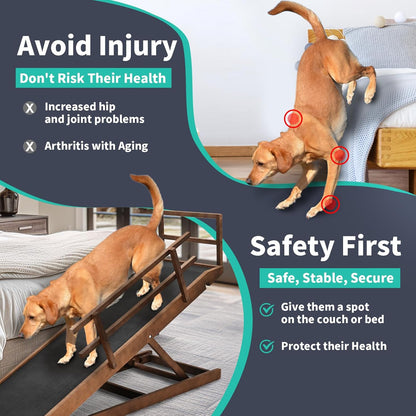 Dog Ramp, 5 Level Adjustable Height Folding Pet Ramp for High Bed, Portable Paw Ramps Large Bed