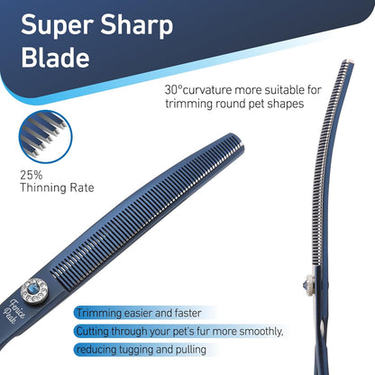 Fenice Peak Professional Dog Grooming Scissors Pet Curved Thinning Shears 7.0'' Extremely Sharp