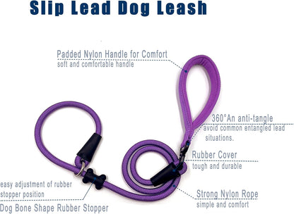 Slip Lead Dog Leash，Strong Nylon Rope Leash and Padded Handle,No Pull Outdoor Walking Training Lead