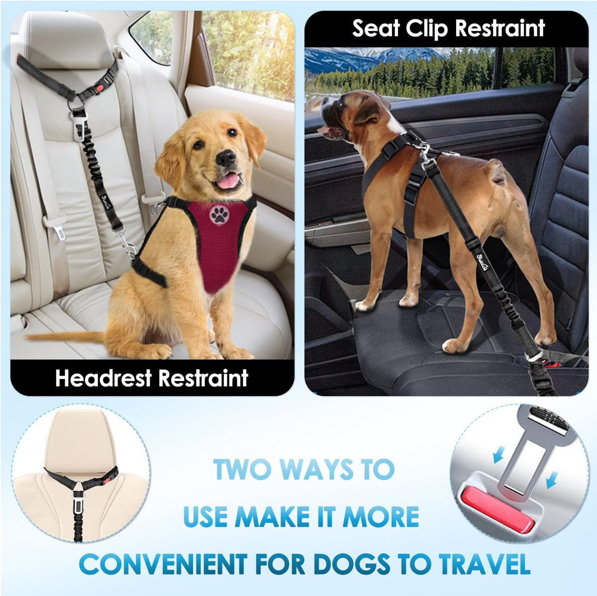 Lukovee Dog Seatbelt Leash for Cars, 2 Pack Pet Safety Car Seat Belt with Adjustable Buckle &