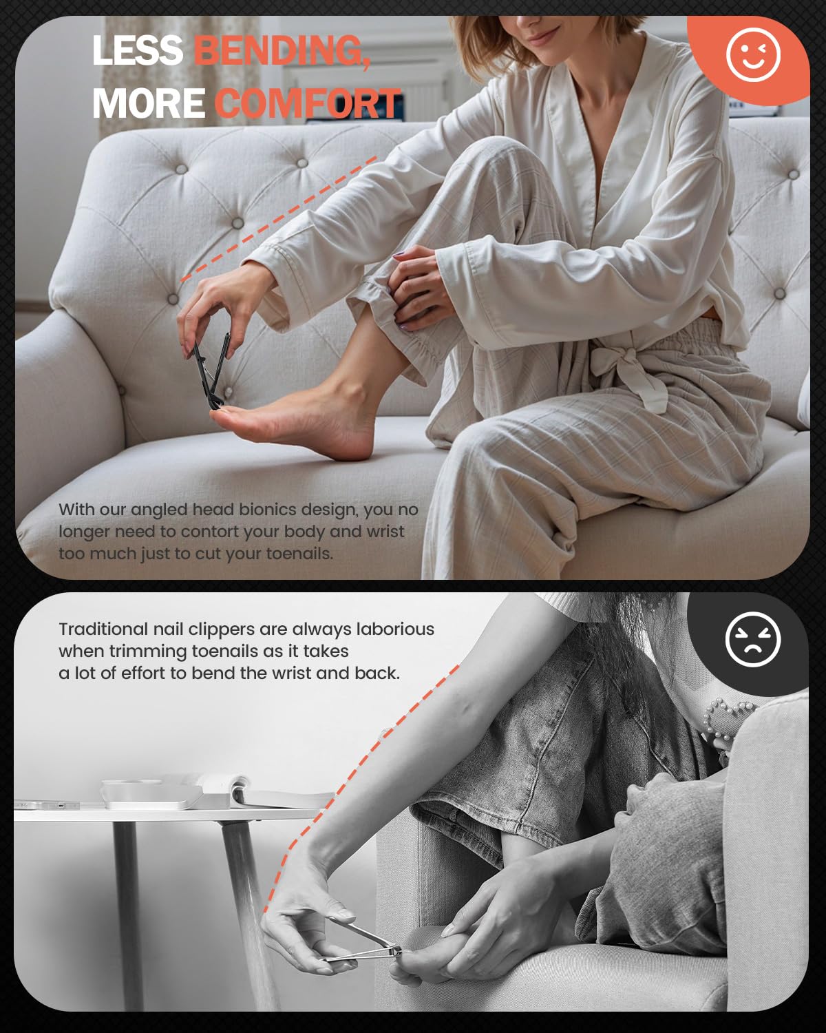 BEZOX Angled Toenail Clippers for Thick Toenails – Long Handle Toe Nail Clippers for Thick Nails